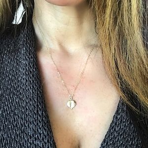 Leaf charm pendant necklace 14k gold plated
